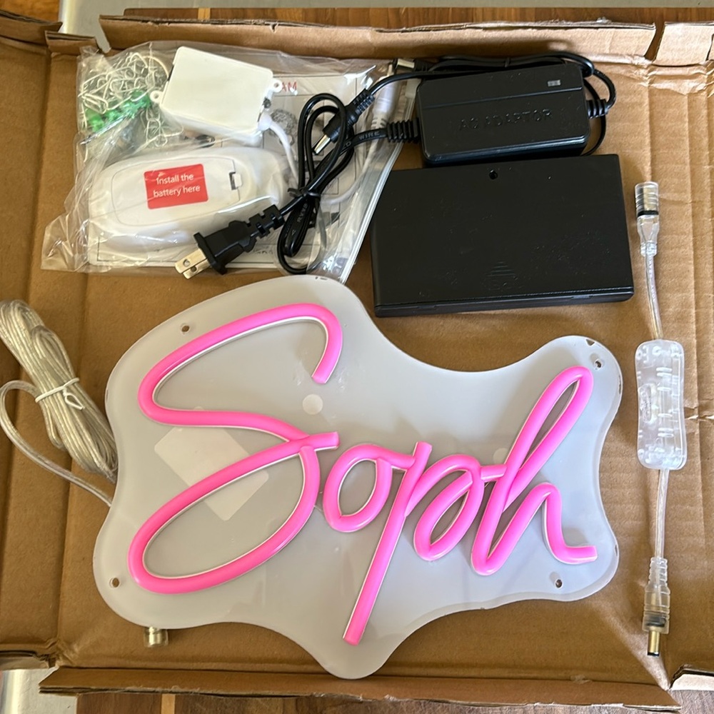 Neon Name Sign - Soph - Neon Pink - 10” - with line dimmer - NEW RIGHT OUT BOX
